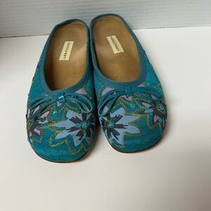 Naked Feet Teal Floral Embroidered Ballet Flats Boho Artsy Fairy dopamine size 9